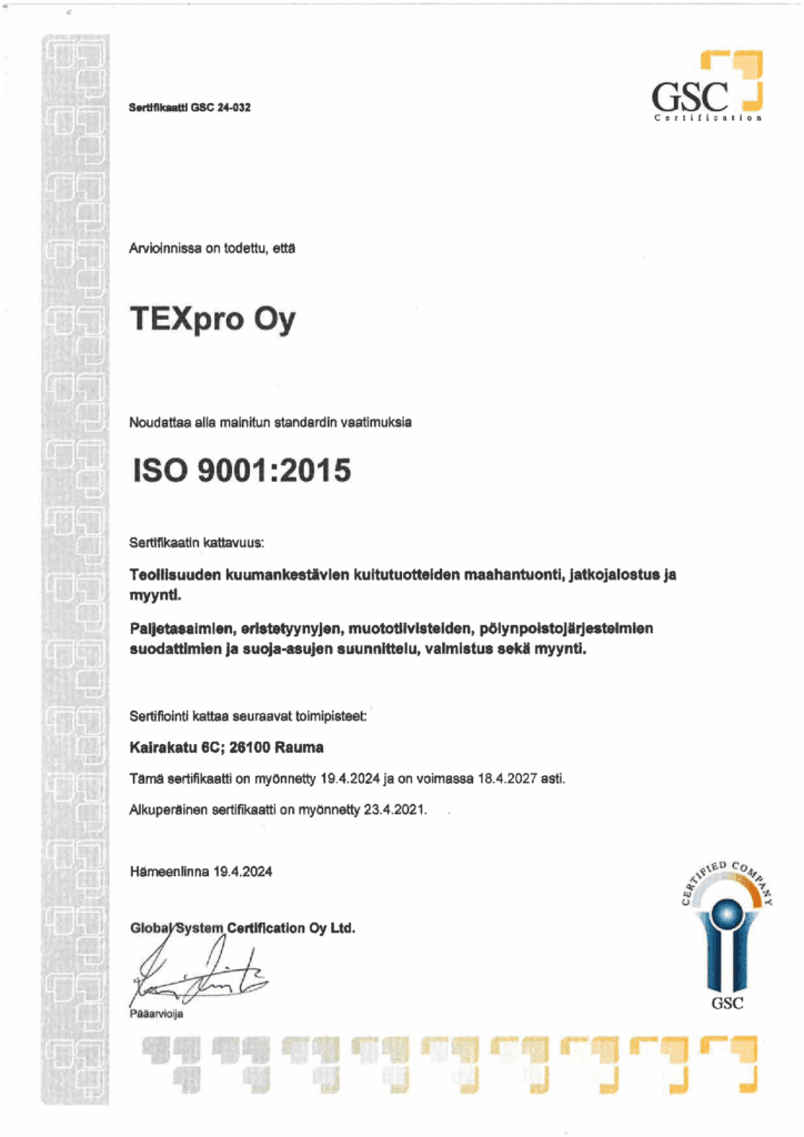 TEXpron laatusertifikaatti